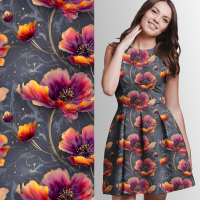 Viskosejersey  Eigenproduktion "Vintage Poppys classic" - von Graustufen-Stoffe